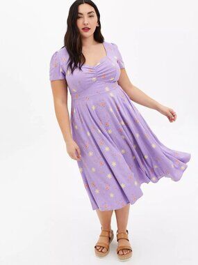 Torrid Disney Tangled Lavender Purple Retro Shirred Skater Midi Dress size 3X